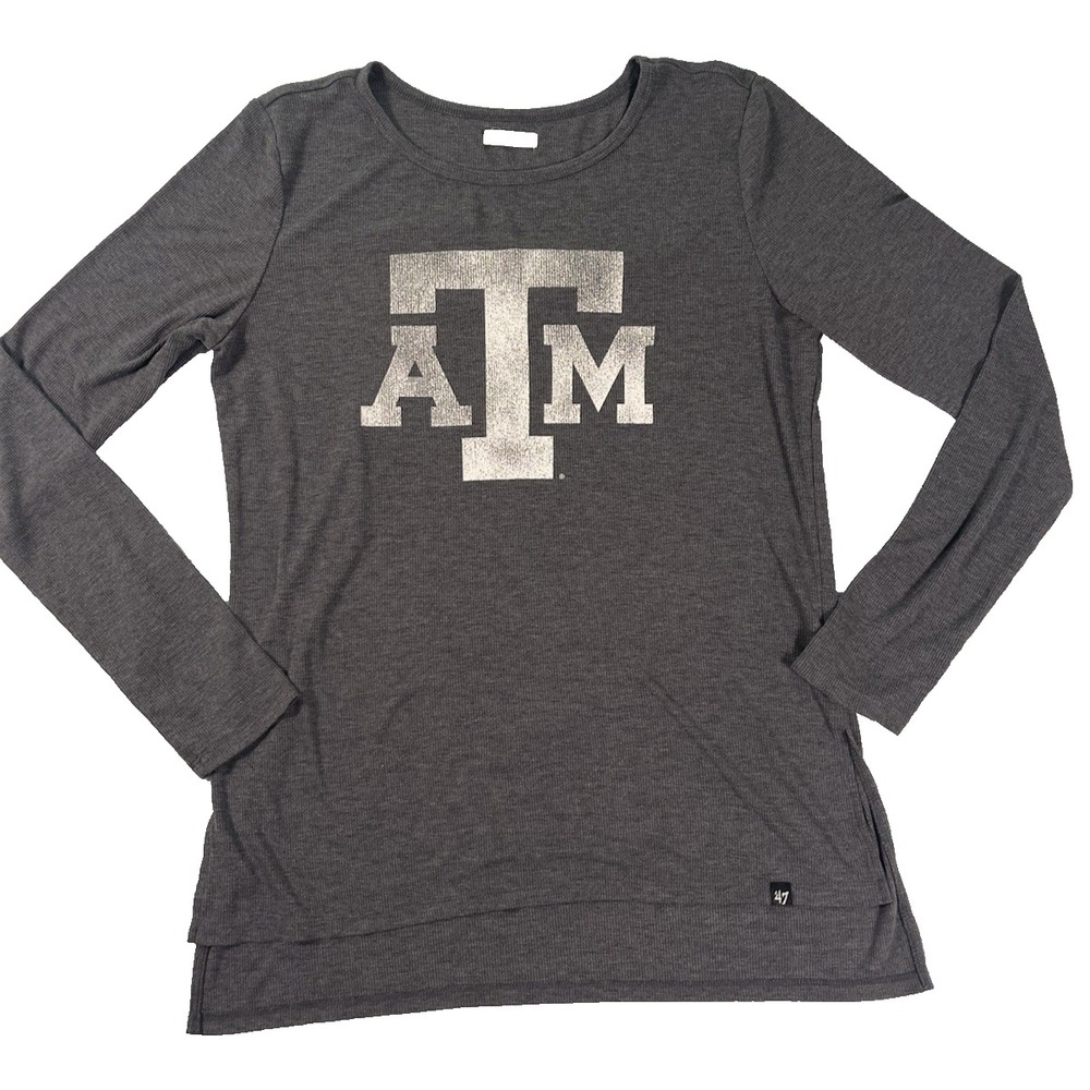 Texas A&M Aggies Women's Sz L Large‎ Long Sleeve Shirt 47 Brand Gray